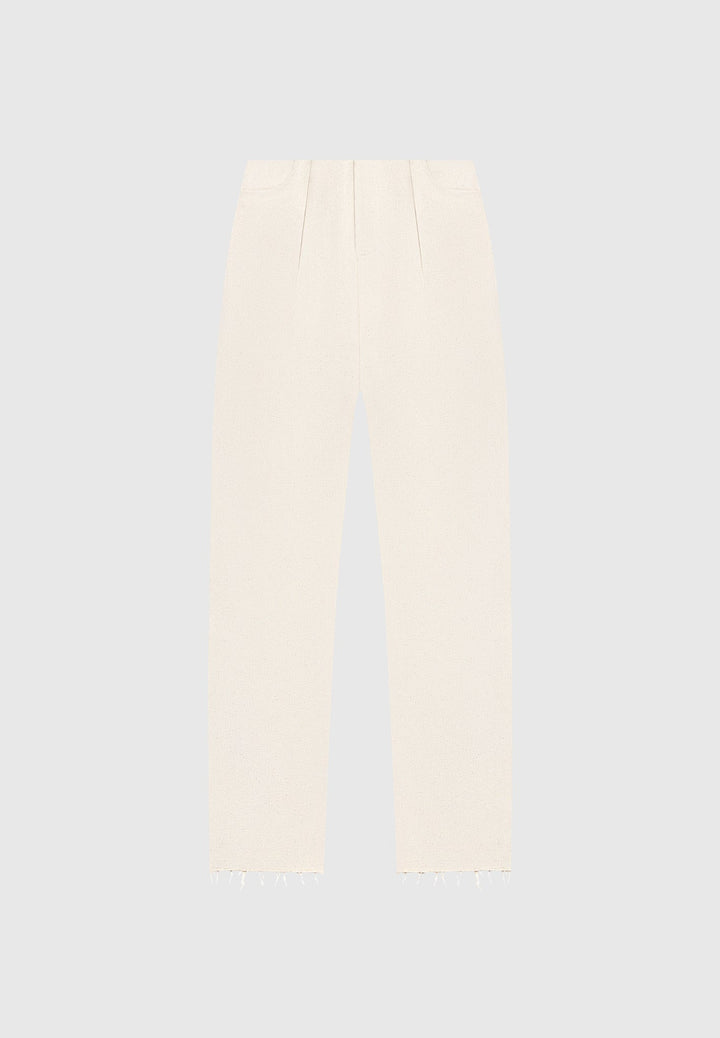 Pleated Mid Rise Straight Leg Jeans - Cream