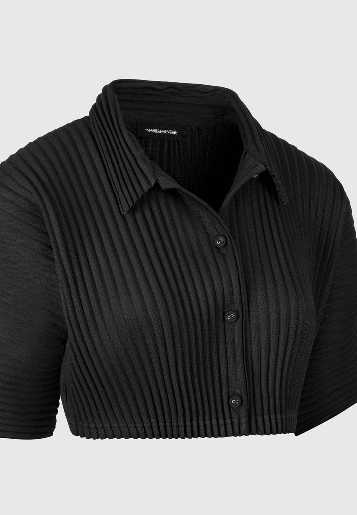 Mona - Pleated Cropped Shirt - Black
