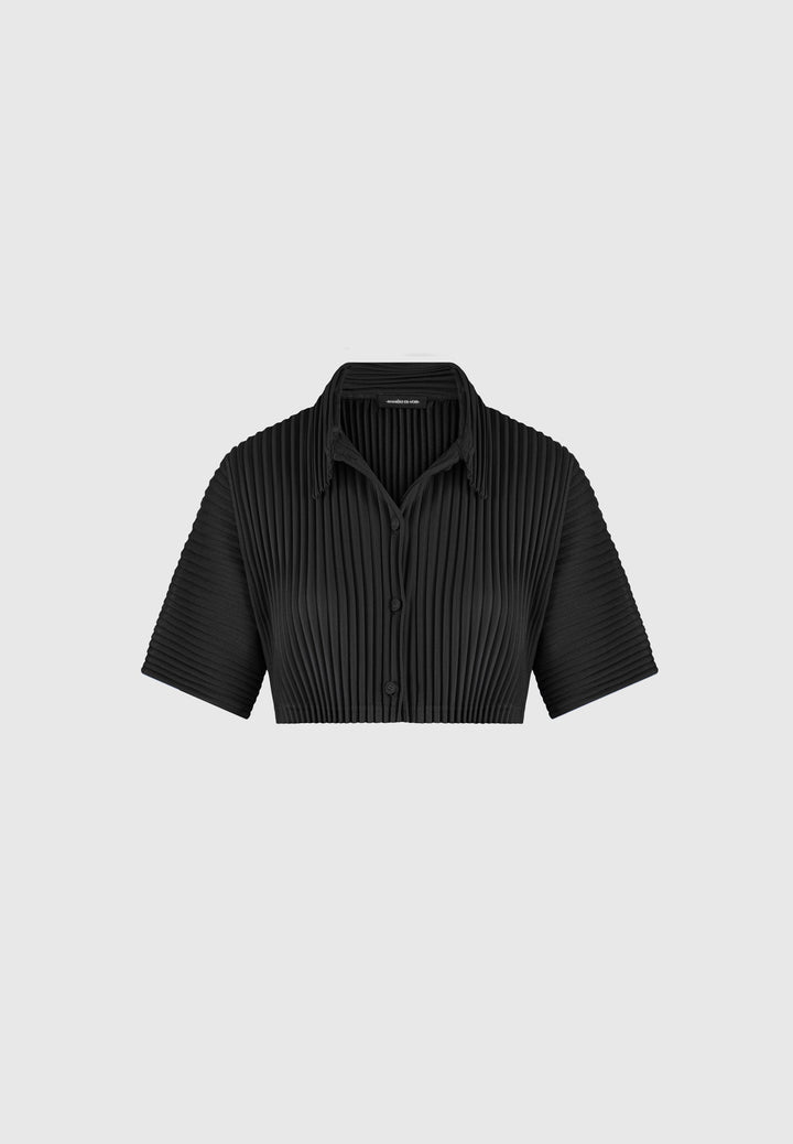 Mona - Pleated Cropped Shirt - Black