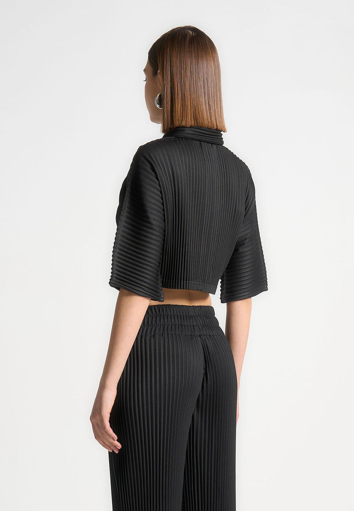 Mona - Pleated Cropped Shirt - Black