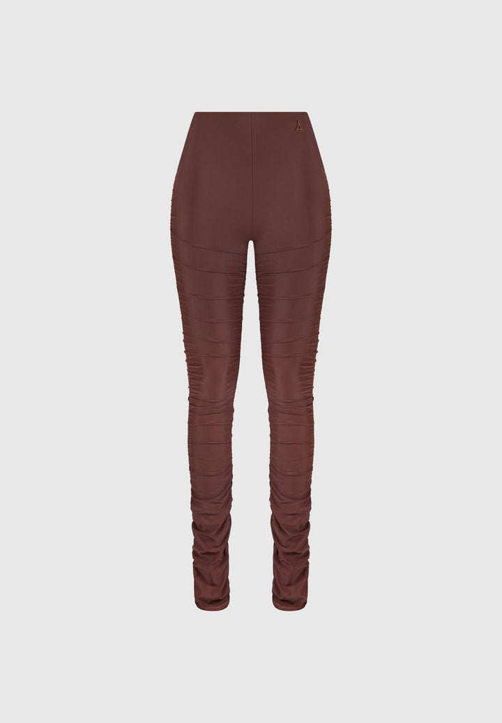 Ruched Fit and Flare Leggings - Brown