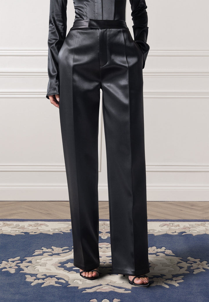 Bella - Satin Tailored Trousers - Black