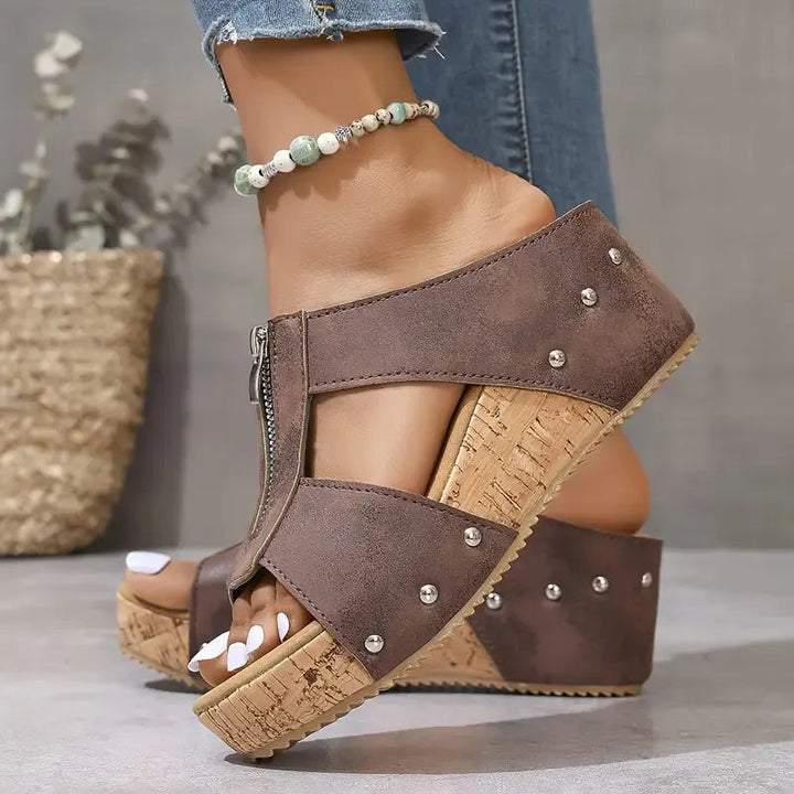 Lily | Comfortable Wedge Sandals With Zip Closure