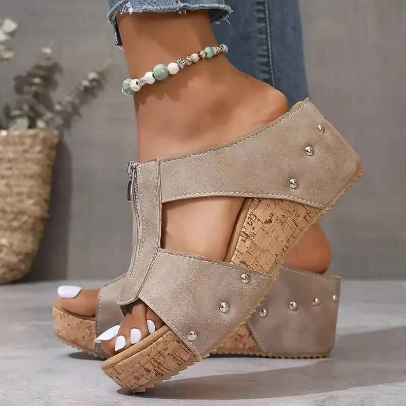 Lily | Comfortable Wedge Sandals With Zip Closure