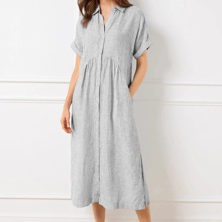 Striped Lapel Button Down Shirt Dress