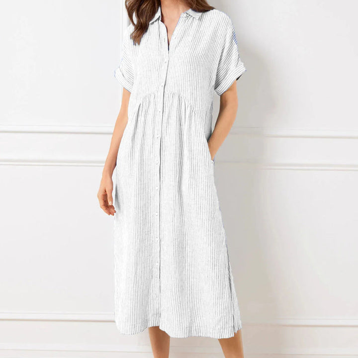 Striped Lapel Button Down Shirt Dress