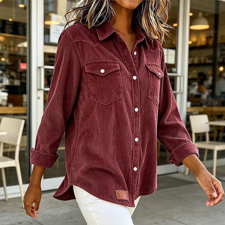 Rosie | Ribbed Knit Button-Front Top with Flap Pockets