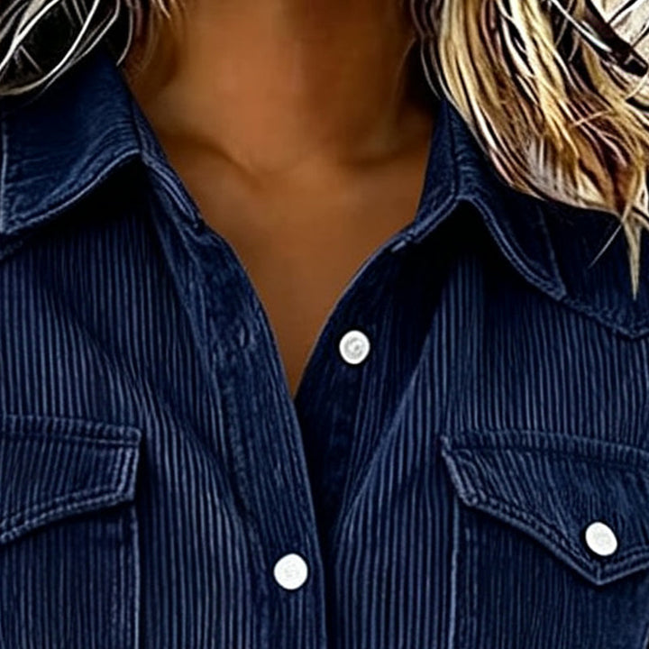 Rosie | Ribbed Knit Button-Front Top with Flap Pockets