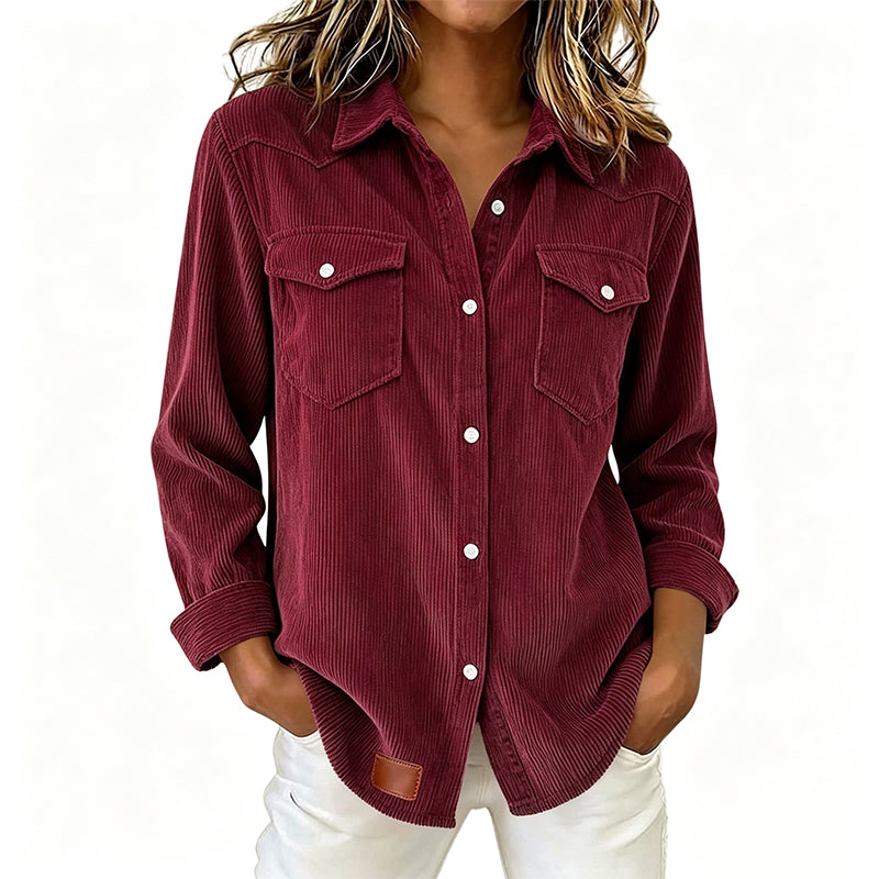 Rosie | Ribbed Knit Button-Front Top with Flap Pockets