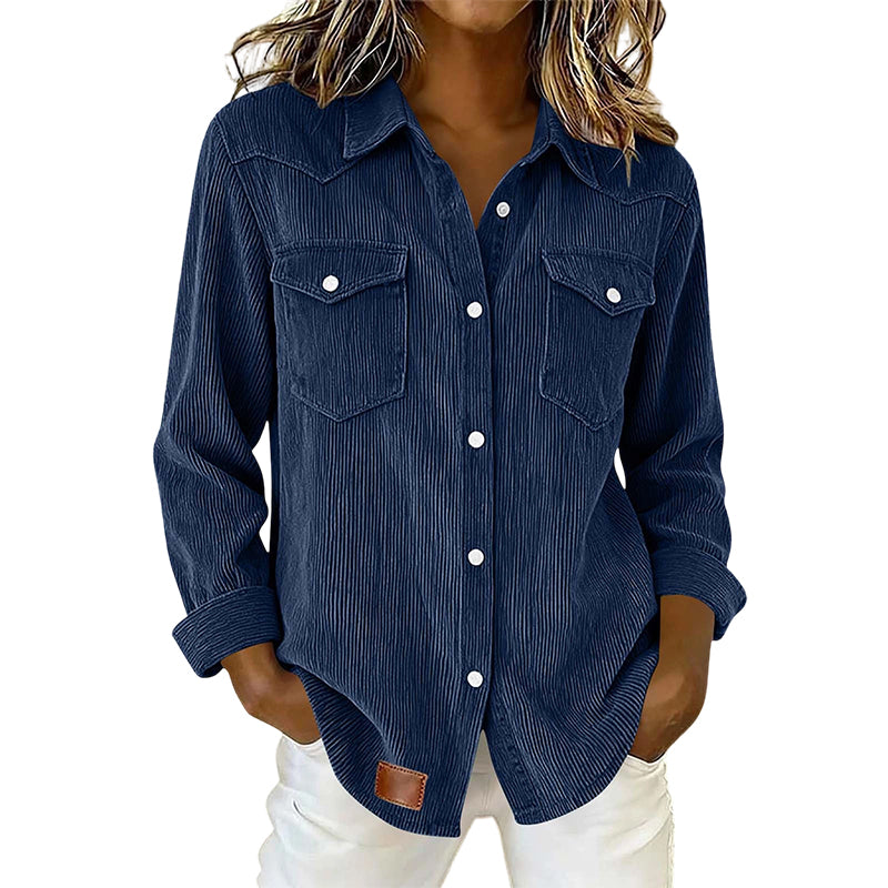 Rosie | Ribbed Knit Button-Front Top with Flap Pockets