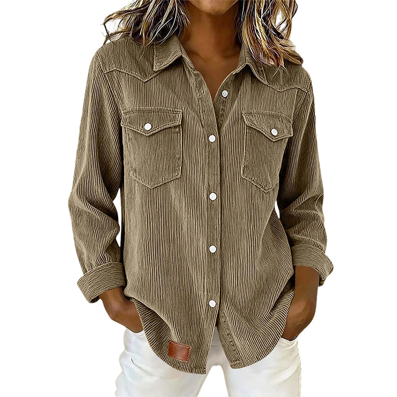 Rosie | Ribbed Knit Button-Front Top with Flap Pockets