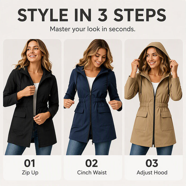 Amy | Water Resistant Hooded Rain Jacket