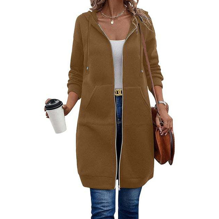 Kia | Mid-Length Hooded Zip-Up Sweatshirt Cardigan with Pockets
