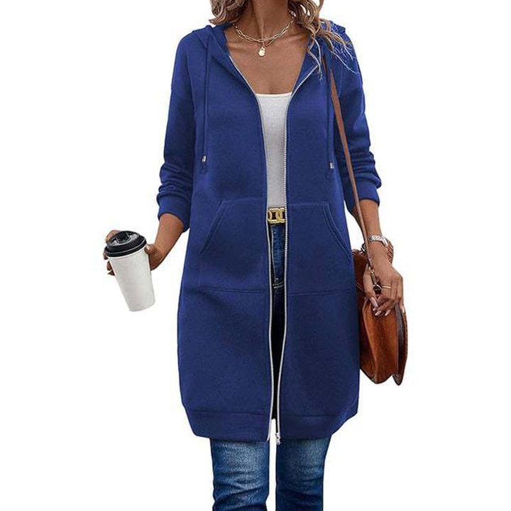 Kia | Mid-Length Hooded Zip-Up Sweatshirt Cardigan with Pockets