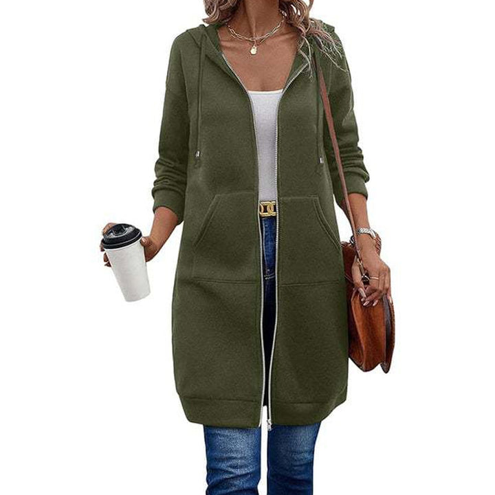 Kia | Mid-Length Hooded Zip-Up Sweatshirt Cardigan with Pockets