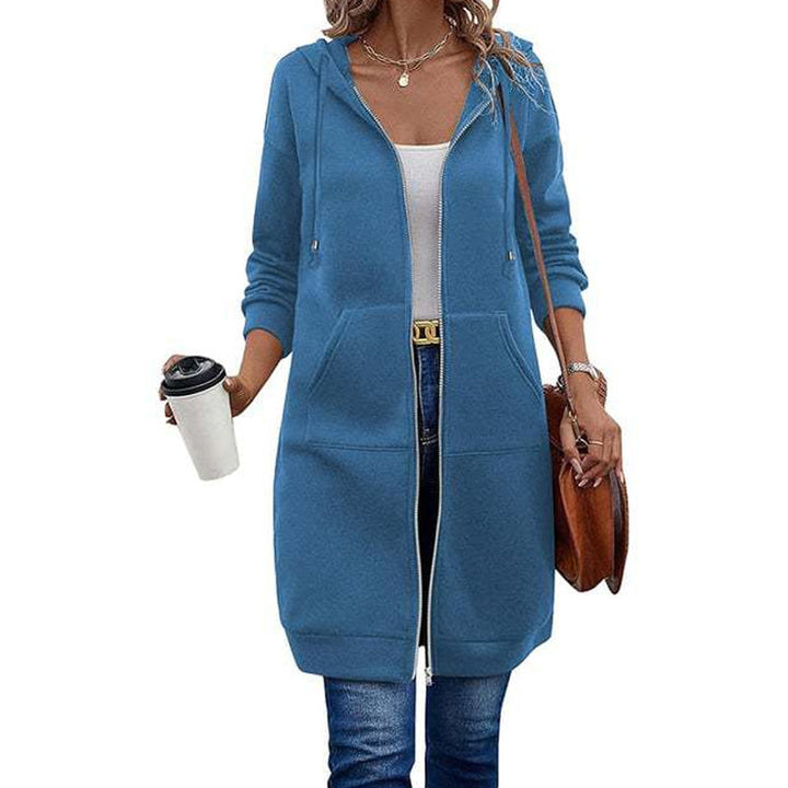 Kia | Mid-Length Hooded Zip-Up Sweatshirt Cardigan with Pockets