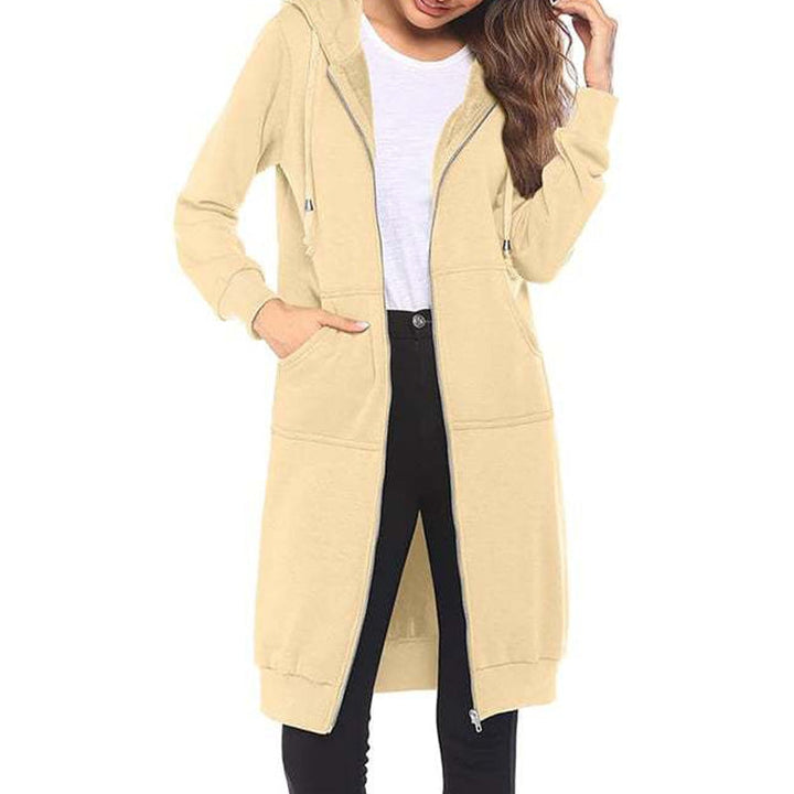 Kia | Mid-Length Hooded Zip-Up Sweatshirt Cardigan with Pockets