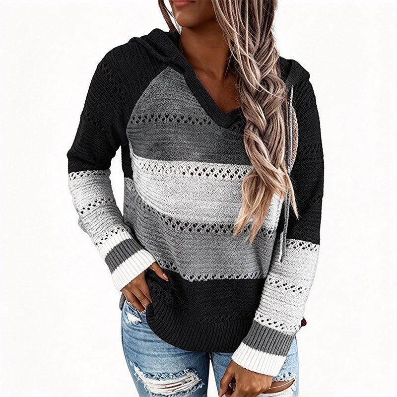 Carla | Colour-Block Hollow-Out Knit Hoodie