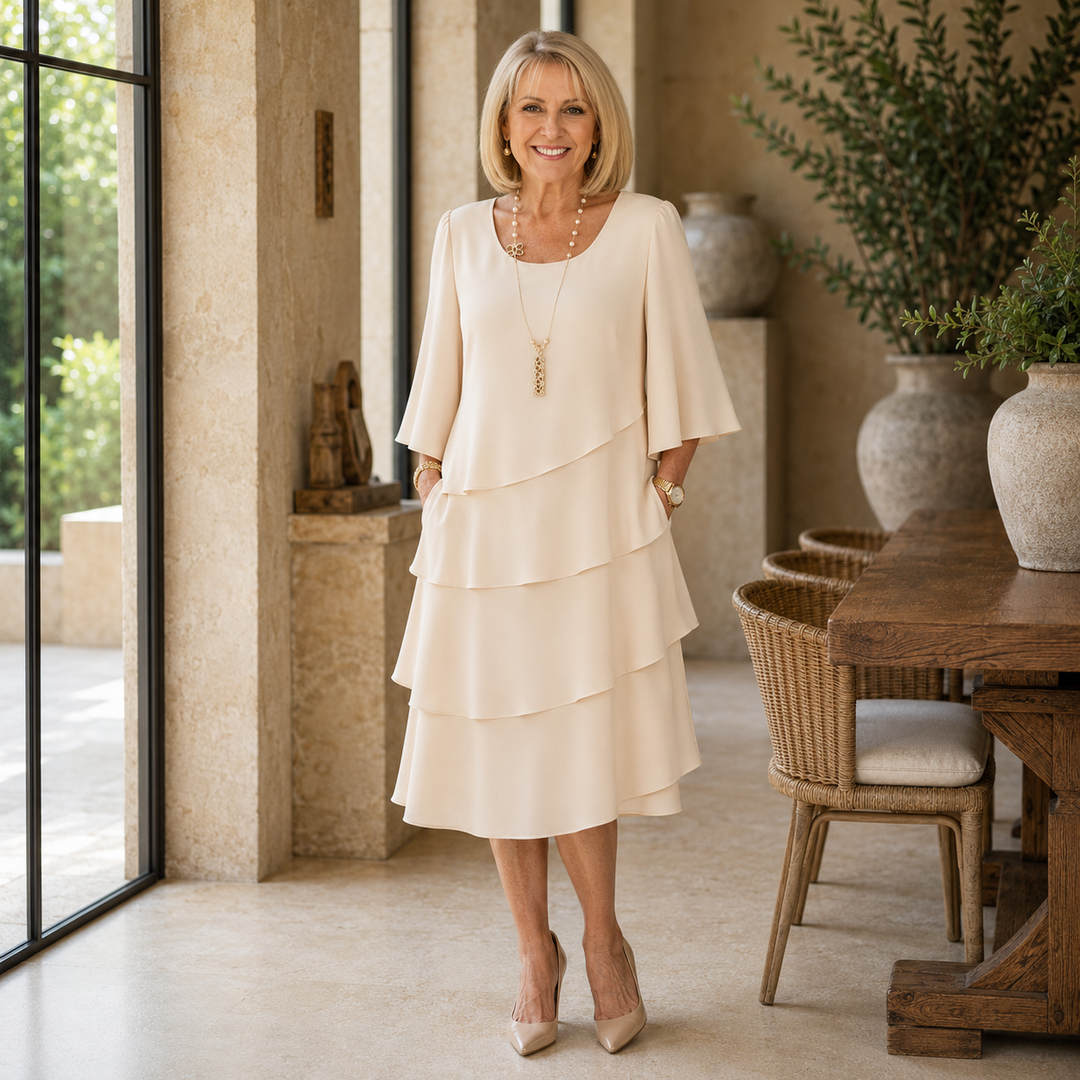 Catherine | Elegant Comfort Ruffle Dress.
