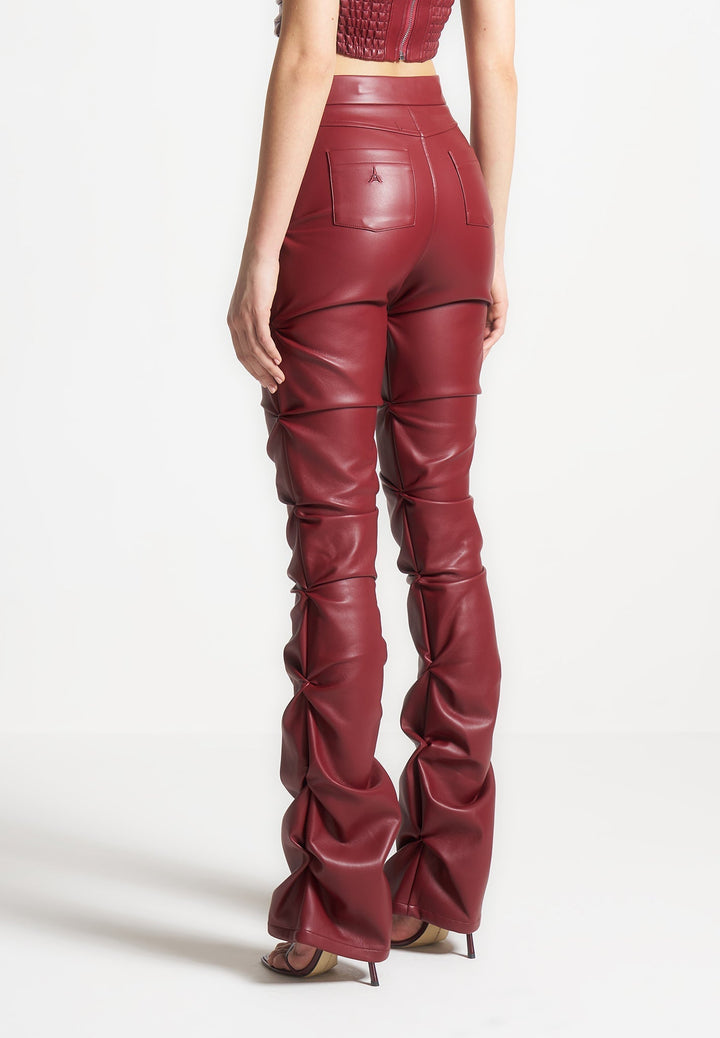 Caroline - Tacked Leather Flared Trousers - Wine Red