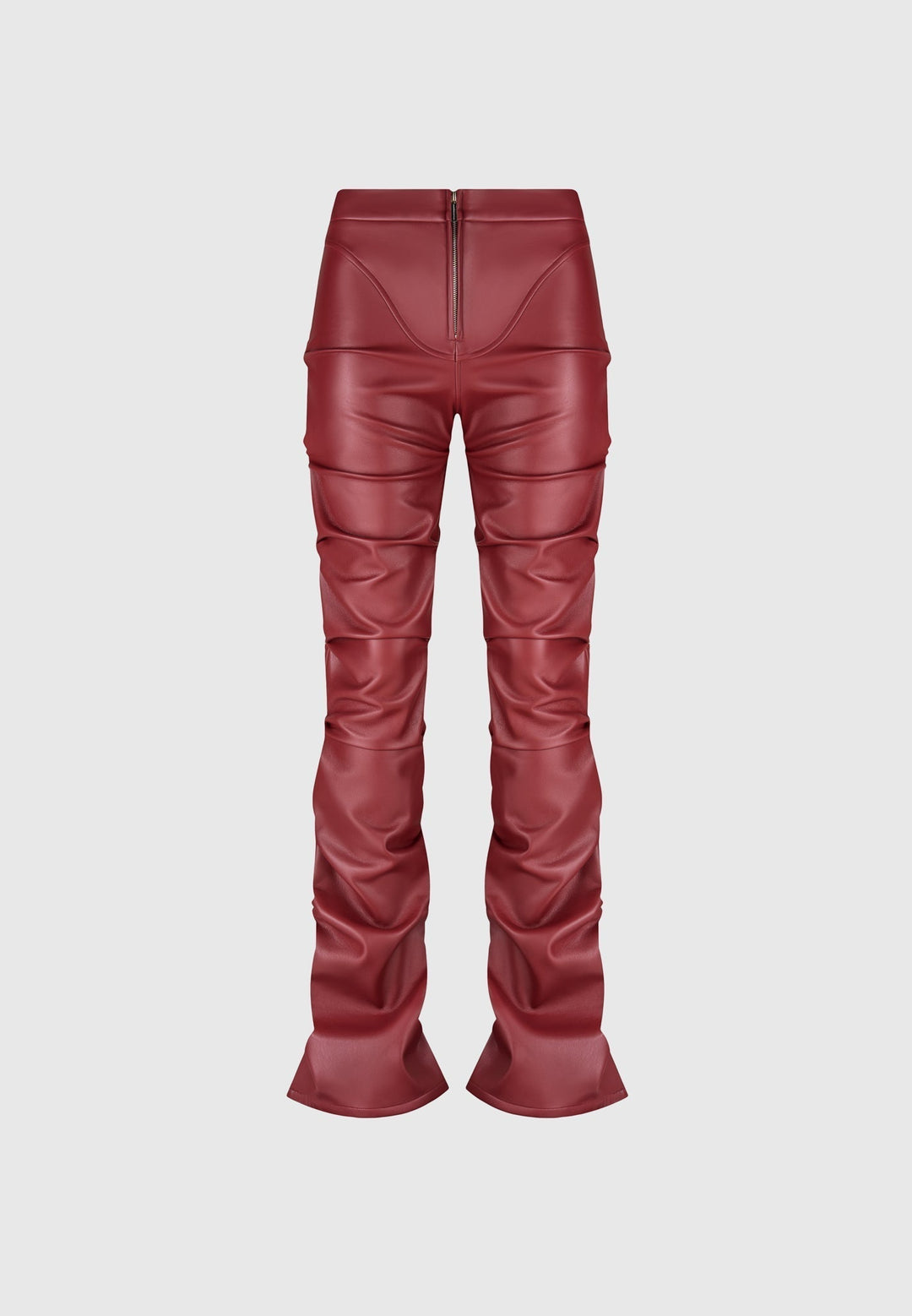 Caroline - Tacked Leather Flared Trousers - Wine Red