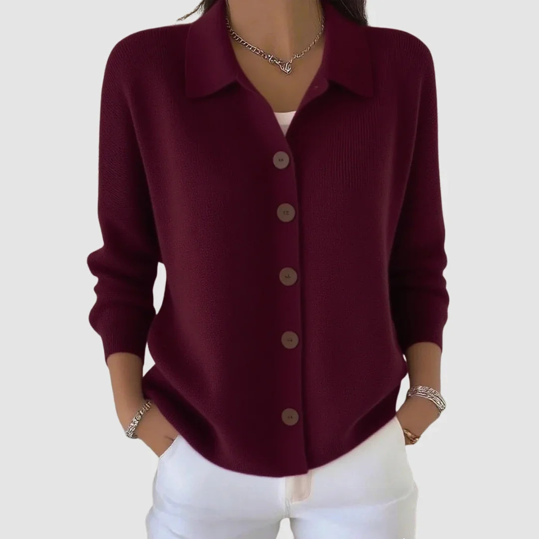Margaret | Collared Button-Front Knit Cardigan