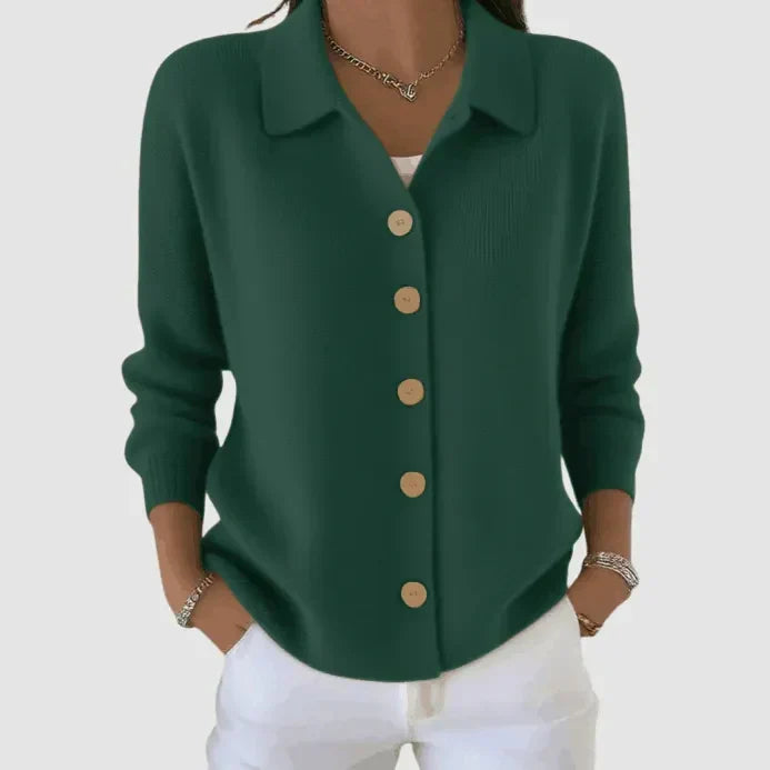 Margaret | Collared Button-Front Knit Cardigan